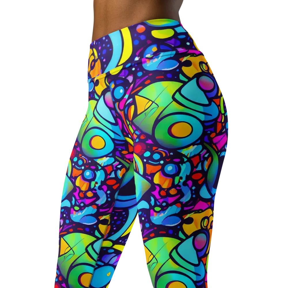 Neon Graffscape on Yoga Leggings — Left Front