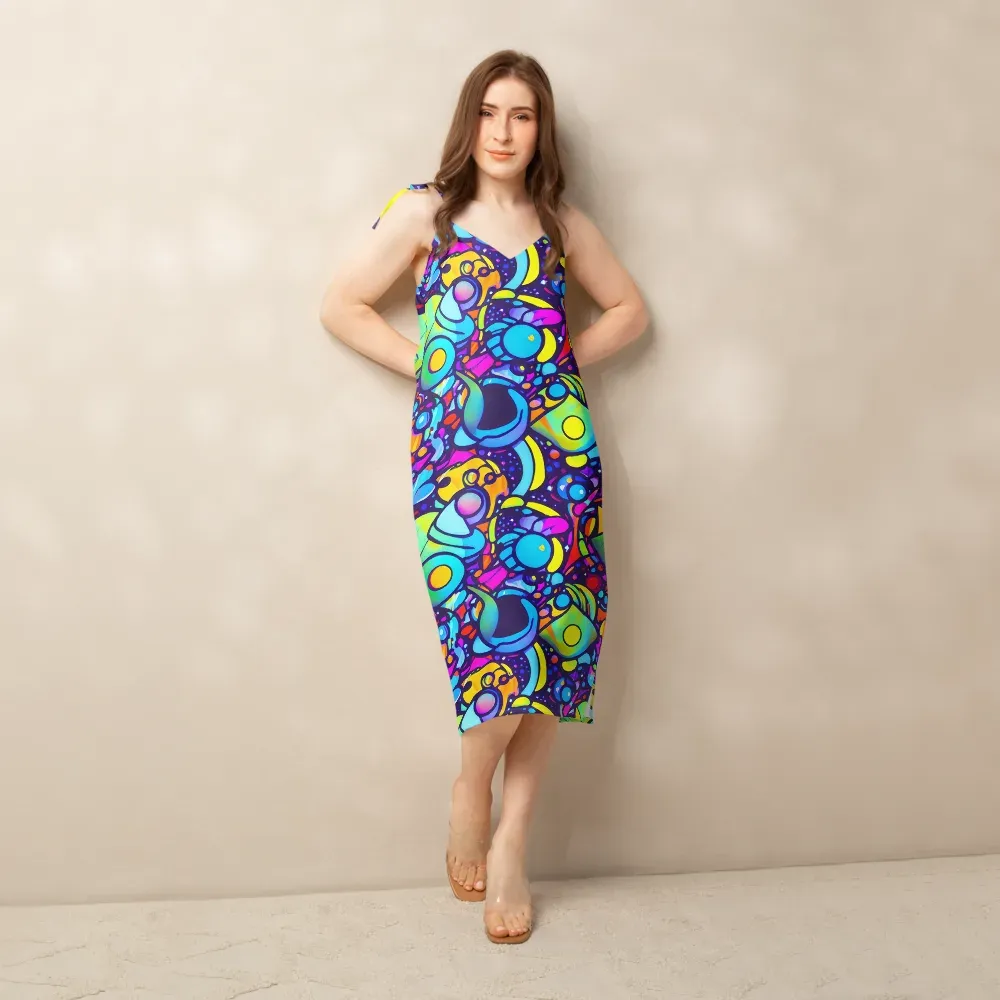 Neon Graffscape on Slip Dress — Front