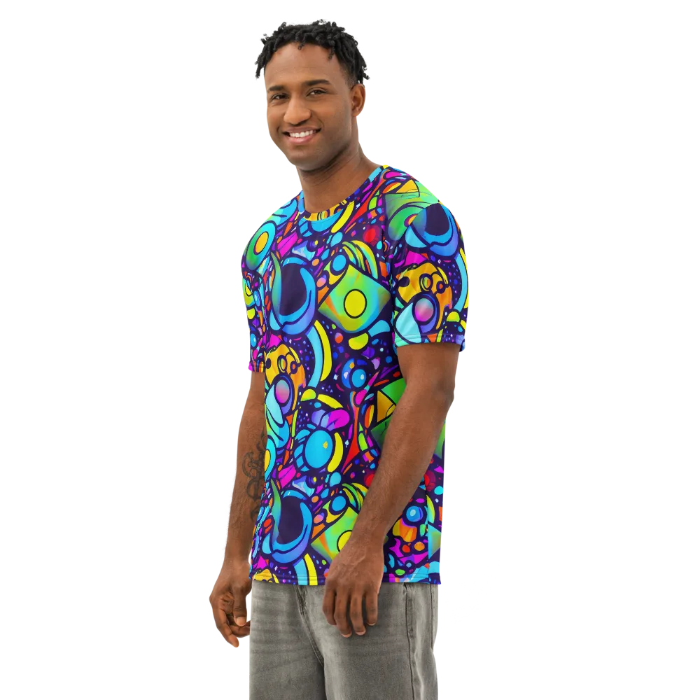 Neon Graffscape on Men's Cotton Crew Neck T-Shirt — Left Front