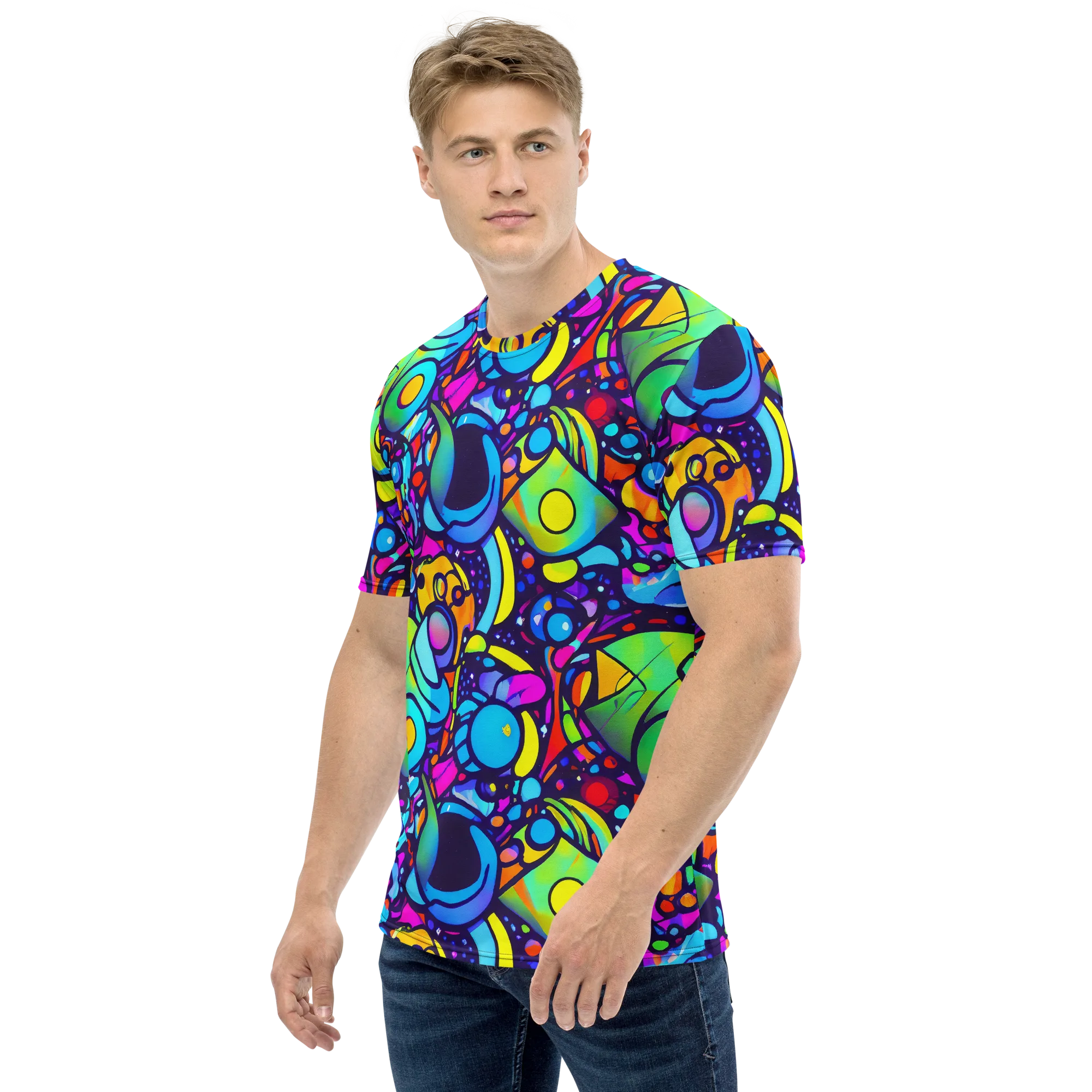 Neon Graffscape on Men's Crew Neck T-Shirt — Left