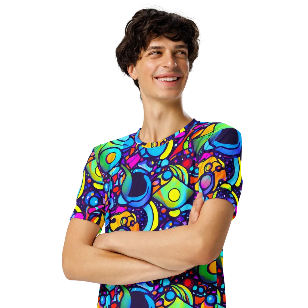 Neon Graffscape on Men's Crew Neck T-Shirt — Left Front