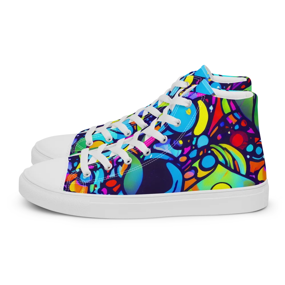 Neon Graffscape on Men's High Top Canvas Shoes — Left