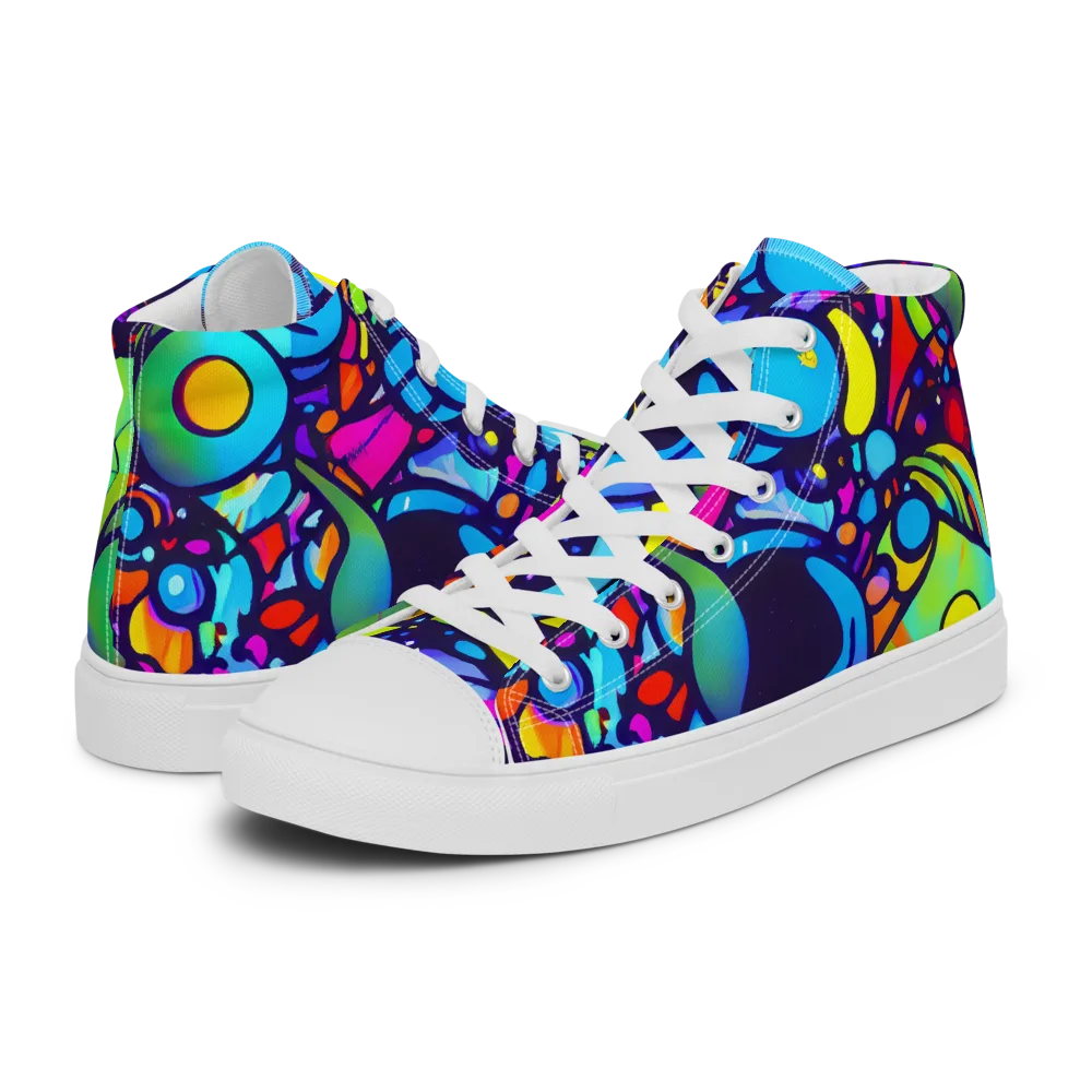 Neon Graffscape on Men's High Top Canvas Shoes — Left