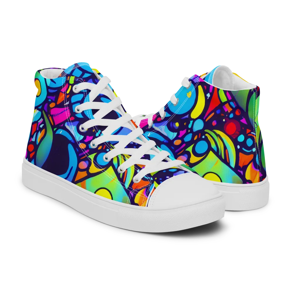 Neon Graffscape on Men's High Top Canvas Shoes — Right