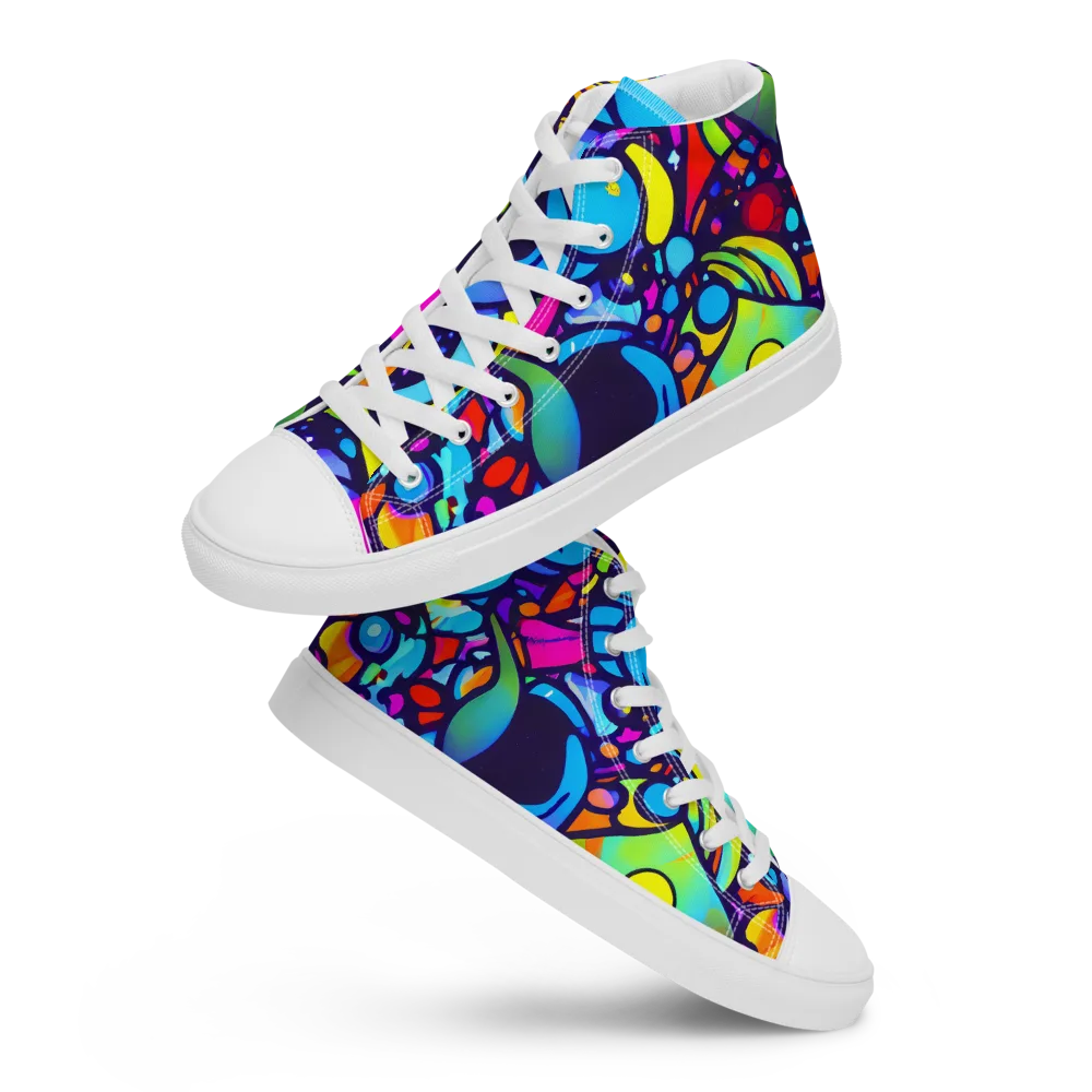 Neon Graffscape on Men's High Top Canvas Shoes — Front