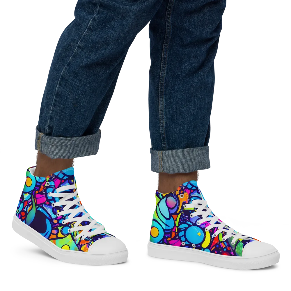 Neon Graffscape on Men's High Top Canvas Shoes — Right