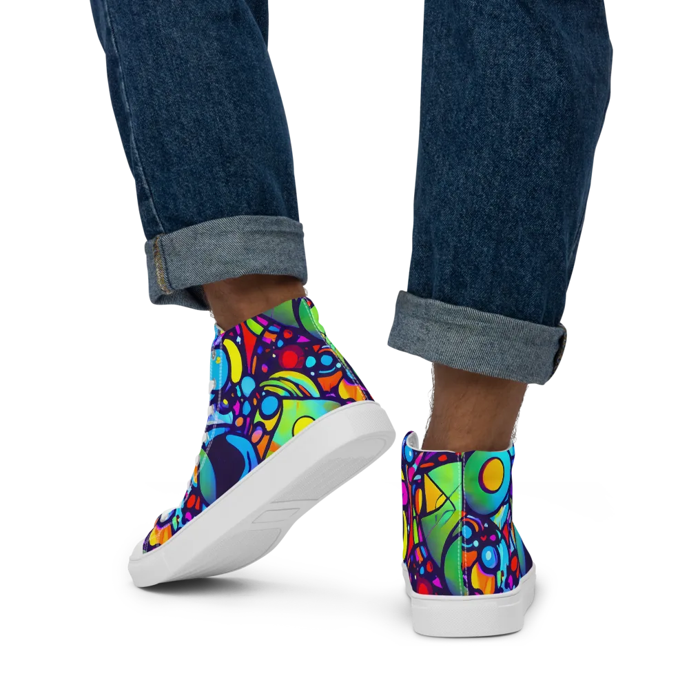 Neon Graffscape on Men's High Top Canvas Shoes — Back