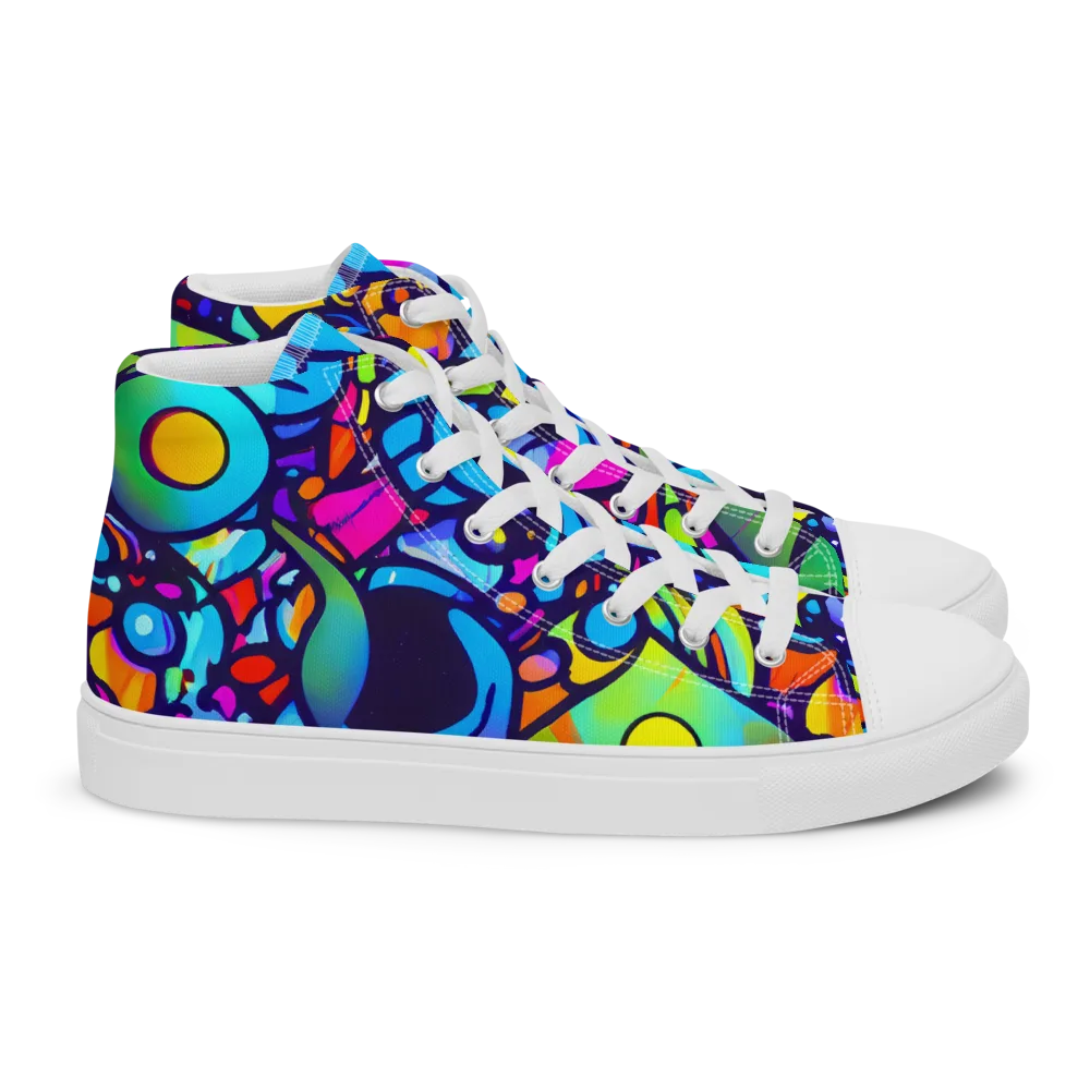 Neon Graffscape on Women's High Top Canvas Shoes — Right