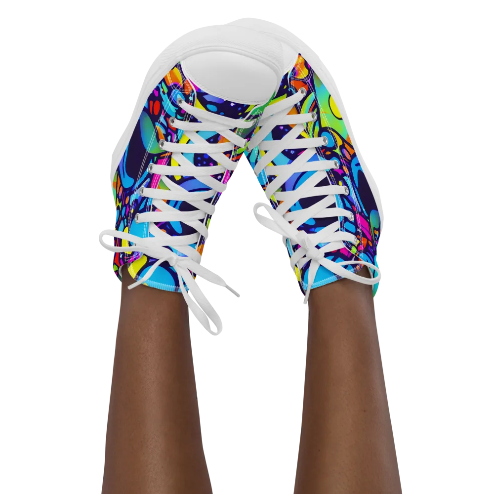 Neon Graffscape on Women's High Top Canvas Shoes — Front