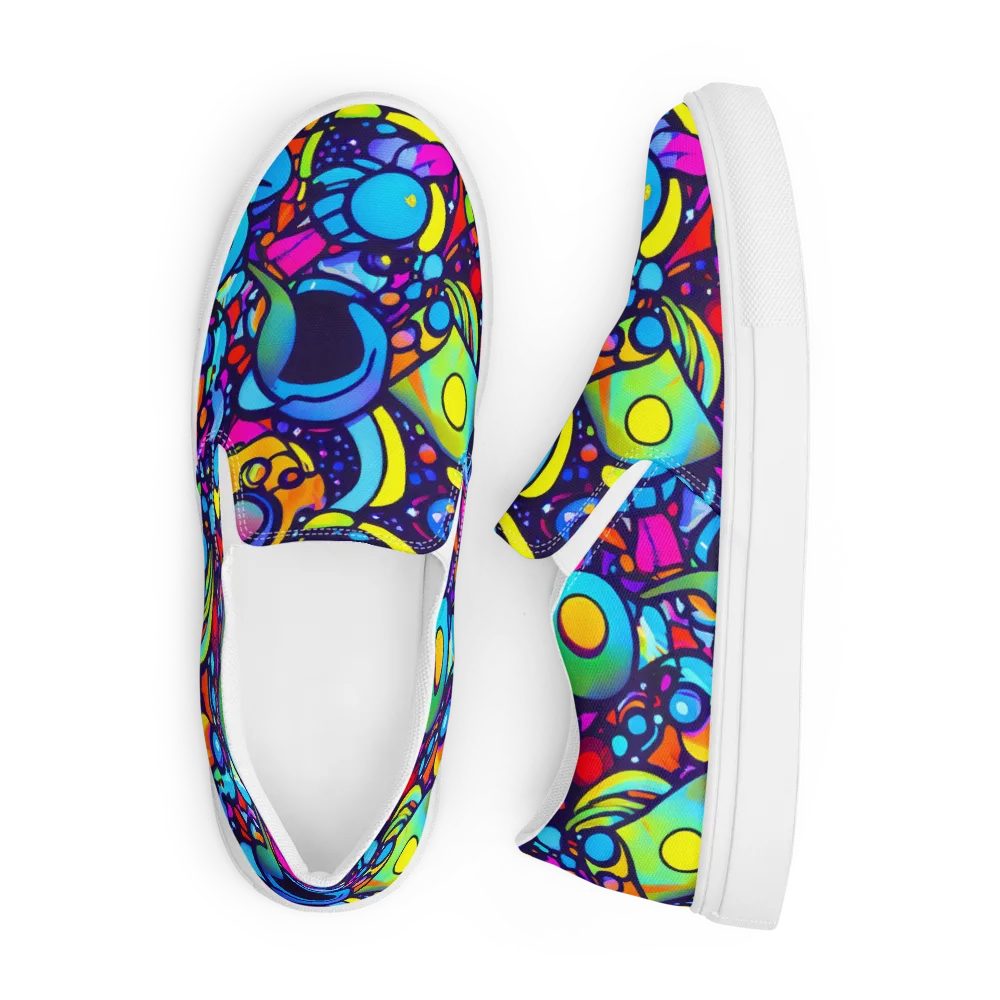 Neon Graffscape on Men's Slip-On Canvas Shoes — Front