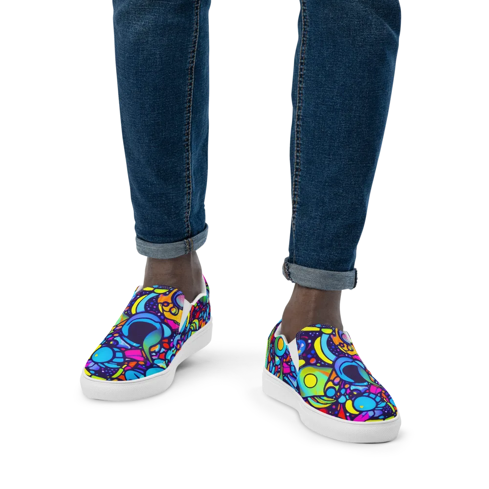 Neon Graffscape on Men's Slip-On Canvas Shoes — Front