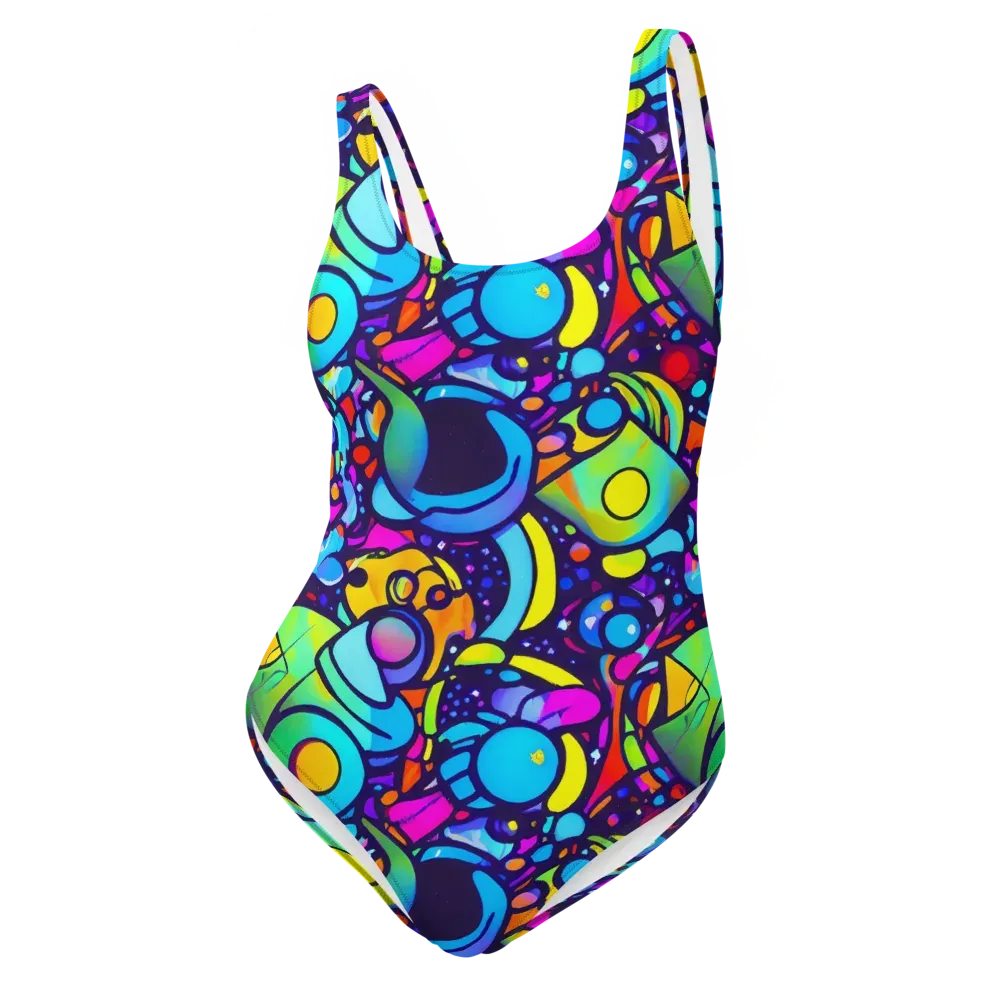 Neon Graffscape on One-Piece Swimsuit — Front