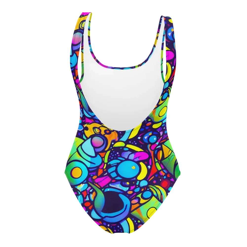 Neon Graffscape on One-Piece Swimsuit — Back