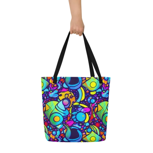 Neon Graffscape on a Large Tote Bag W/ Pocket