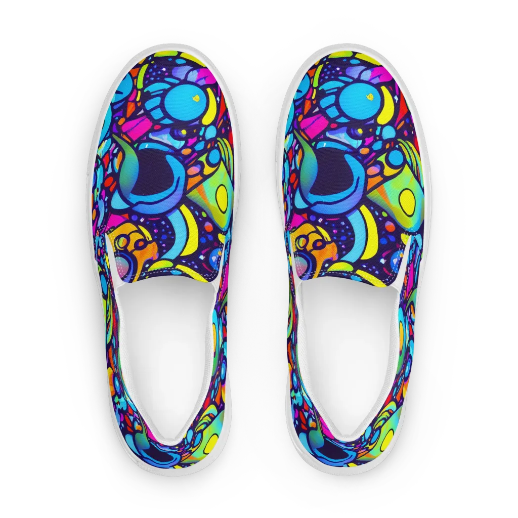 Neon Graffscape on Women's Slip-On Canvas Shoes — Front