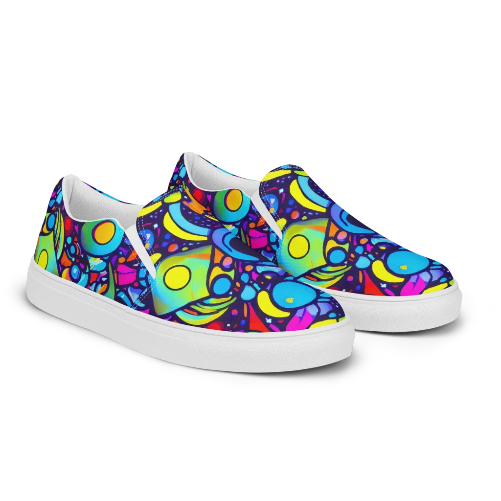 Neon Graffscape on Women's Slip-On Canvas Shoes — Right Front