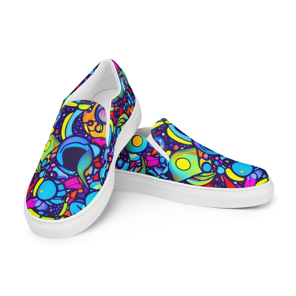 Neon Graffscape on Women's Slip-On Canvas Shoes — Left Front