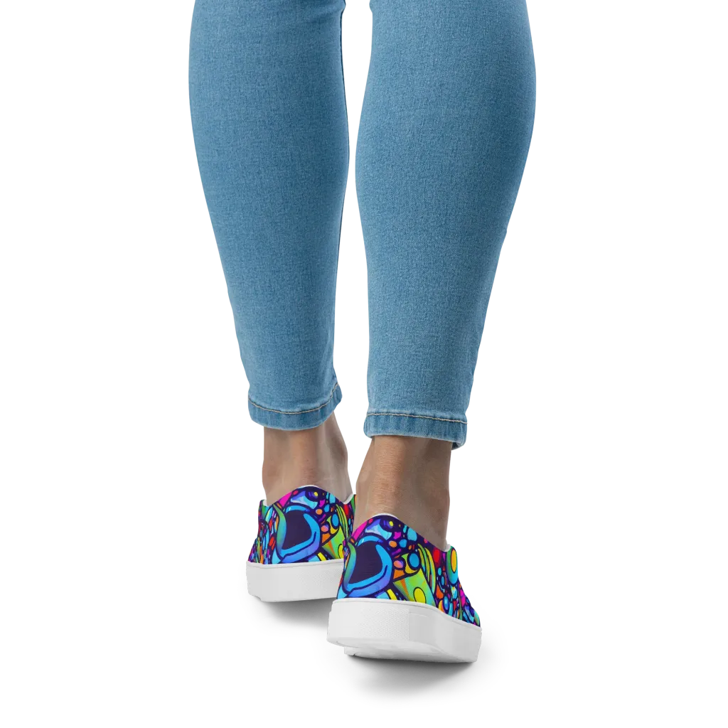 Neon Graffscape on Women's Slip-On Canvas Shoes — Back