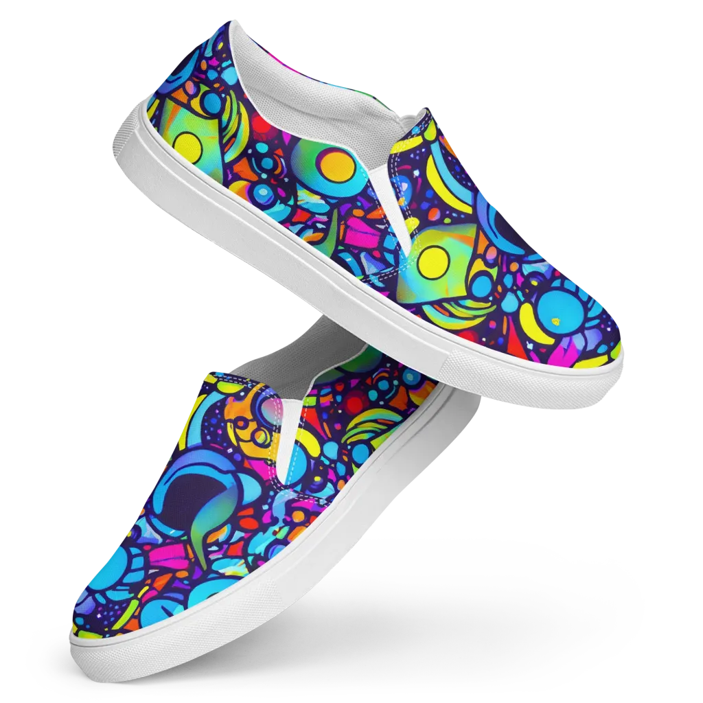 Neon Graffscape on Women's Slip-On Canvas Shoes — Front