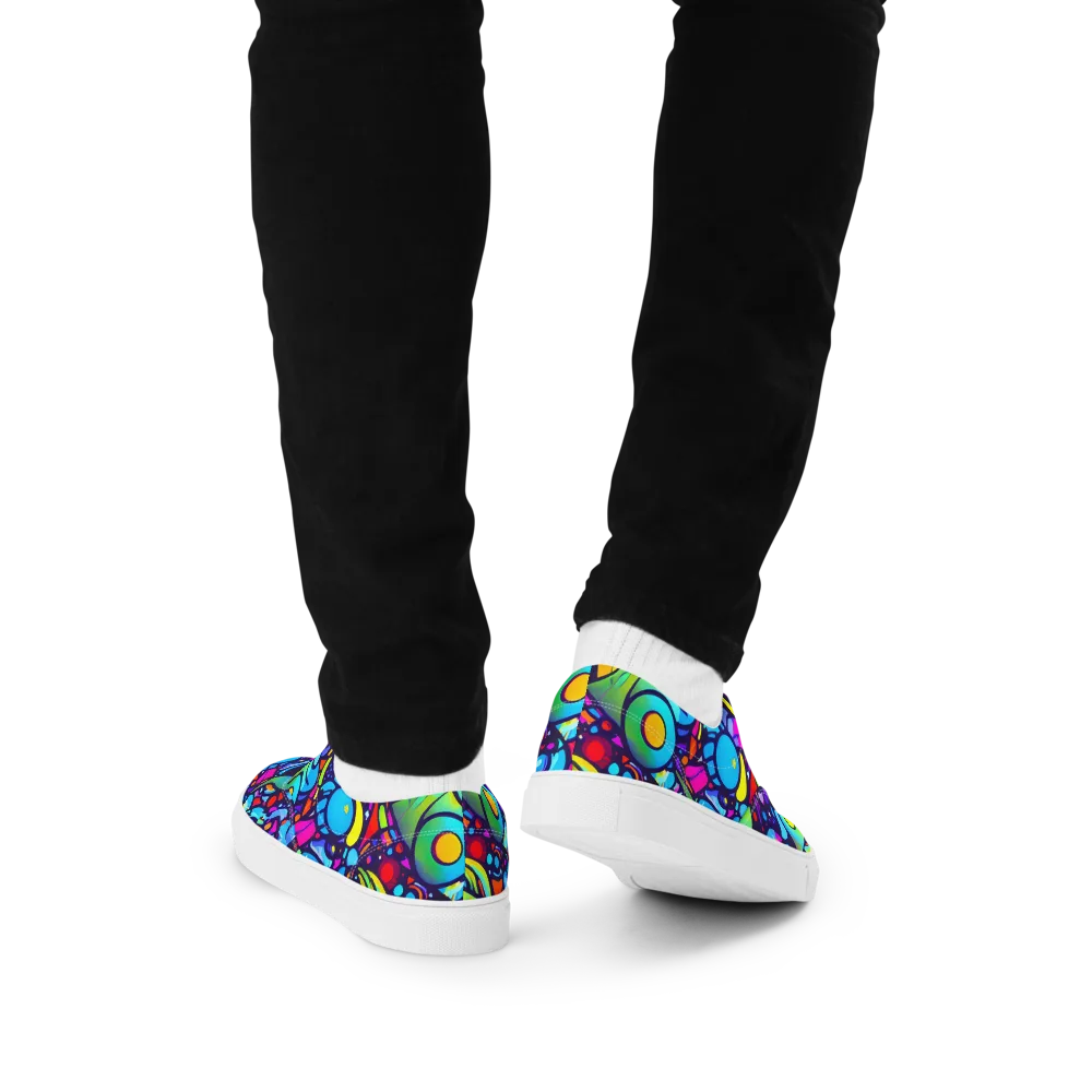 Neon Graffscape on Men's Lace-Up Canvas Shoes — Back