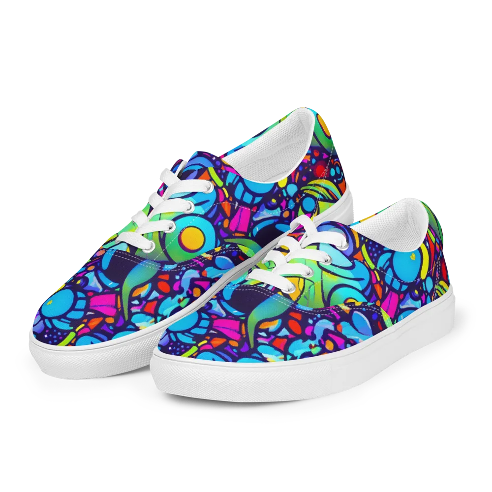 Neon Graffscape on Men's Lace-Up Canvas Shoes — Left Front