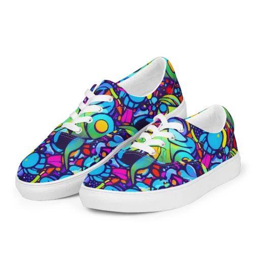 Neon Graffscape on a Men's Lace-Up Canvas Shoes