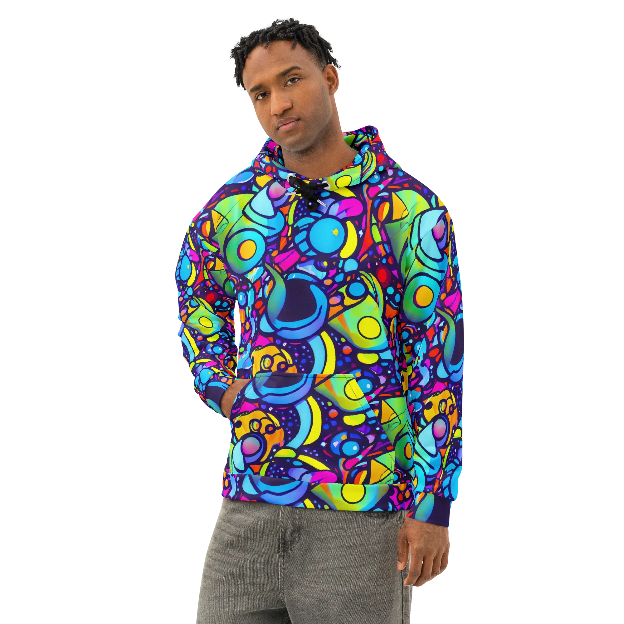 Neon Graffscape on Cotton Hoodie — Left Front