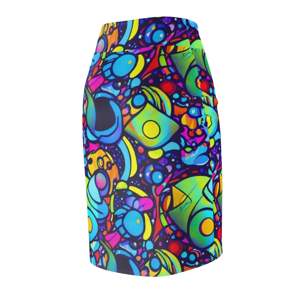 Neon Graffscape on Pencil Skirt — Back Side