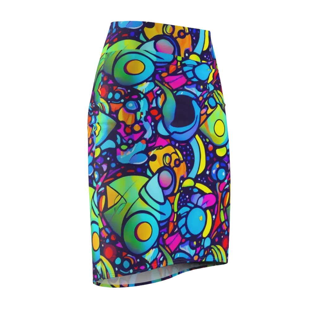 Neon Graffscape on Pencil Skirt — Front Side