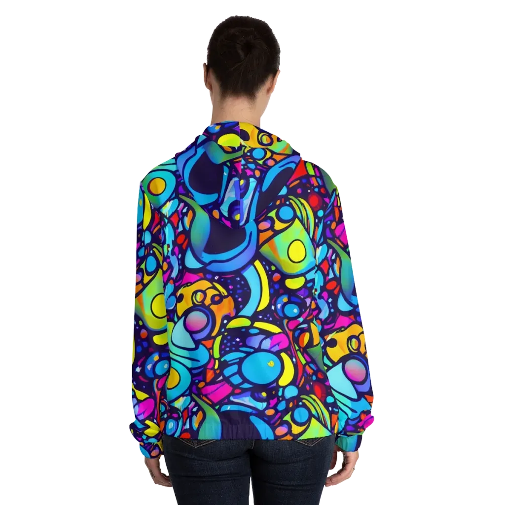 Neon Graffscape on Women's Full-Zip Hoodie — Back On Person