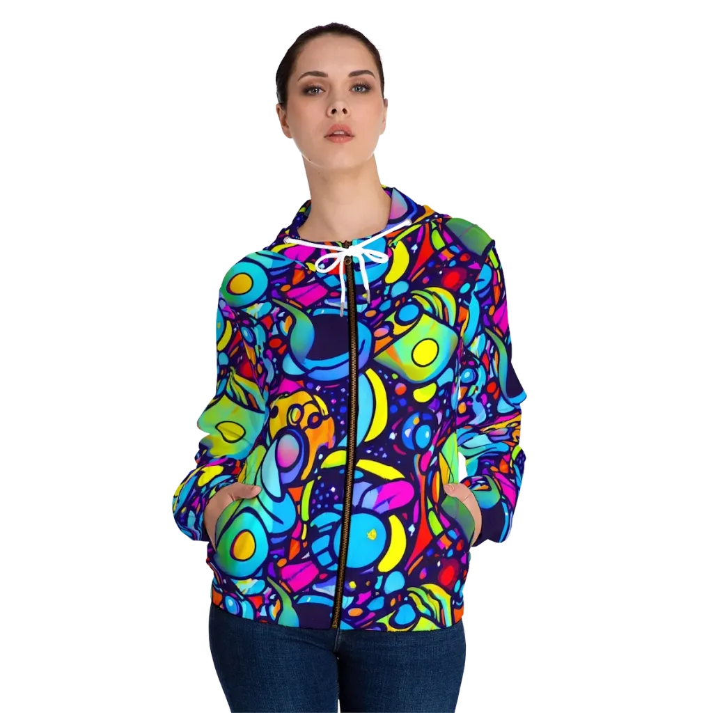 Neon Graffscape on Women's Full-Zip Hoodie — Front On Person
