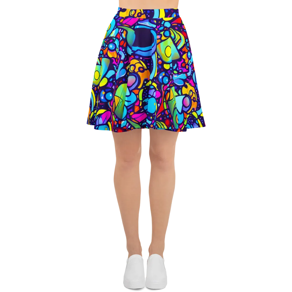 Neon Graffscape on Skater Skirt — Front