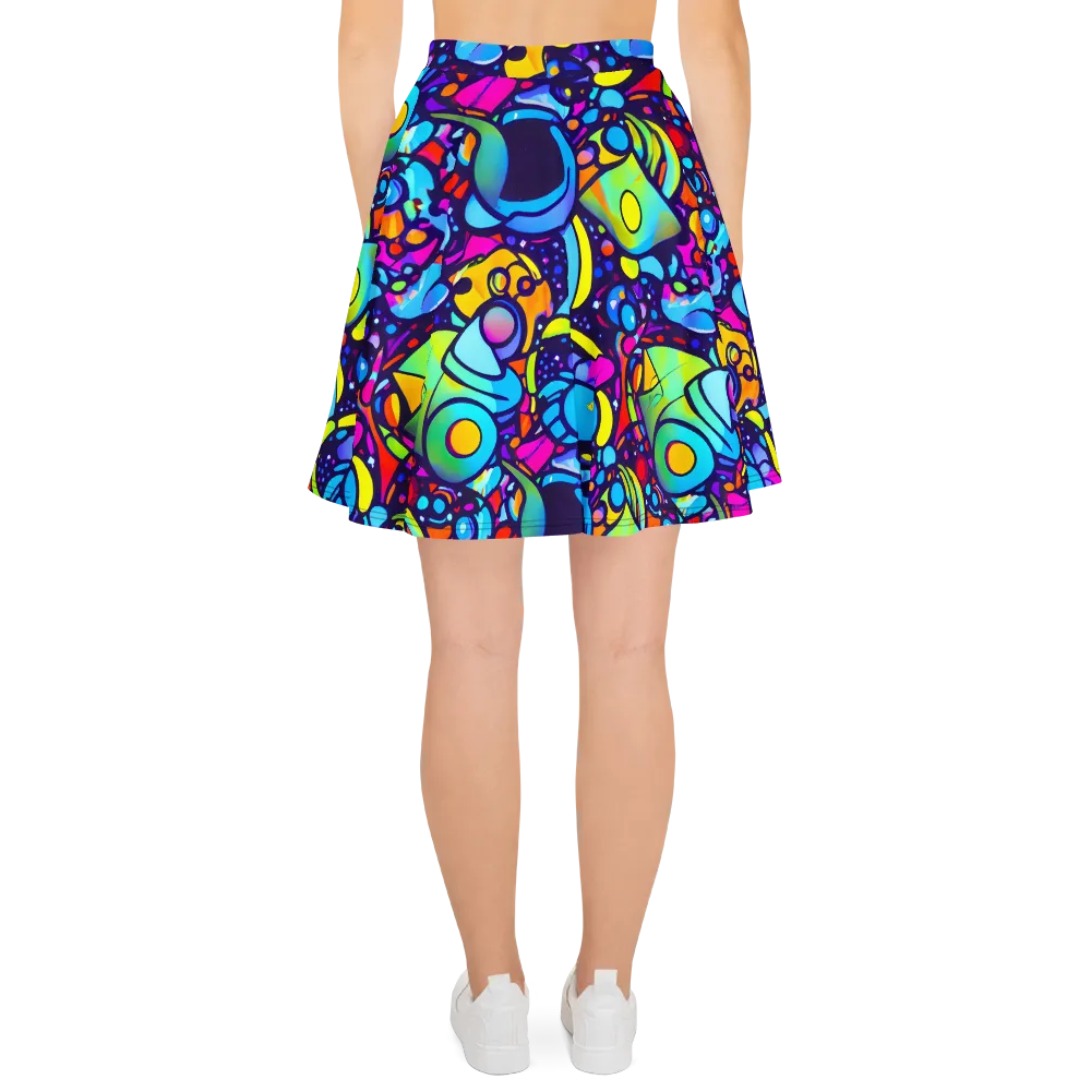 Neon Graffscape on Skater Skirt — Back