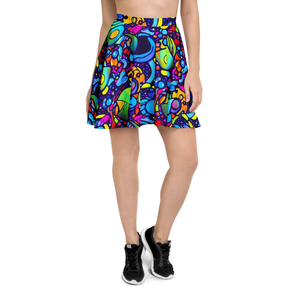 Neon Graffscape on Skater Skirt — Front