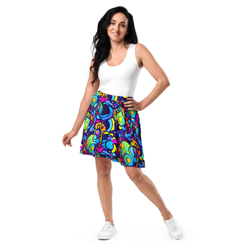 Neon Graffscape on Skater Skirt — Front