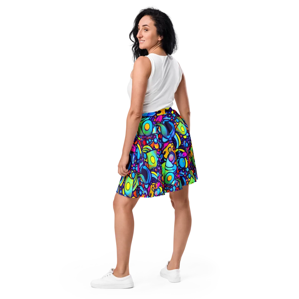 Neon Graffscape on Skater Skirt — Back