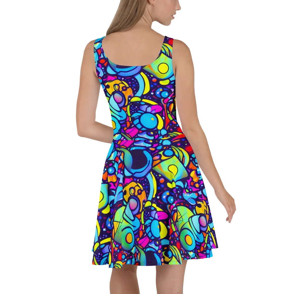 Neon Graffscape on Skater Dress — Back