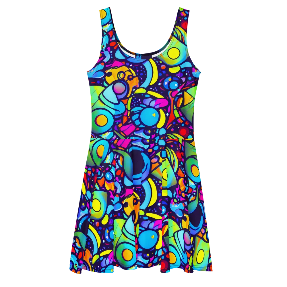 Neon Graffscape on Skater Dress — Front