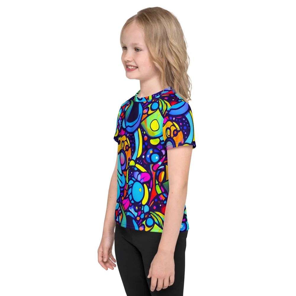 Neon Graffscape on Kids Crew Neck T-Shirt — Left