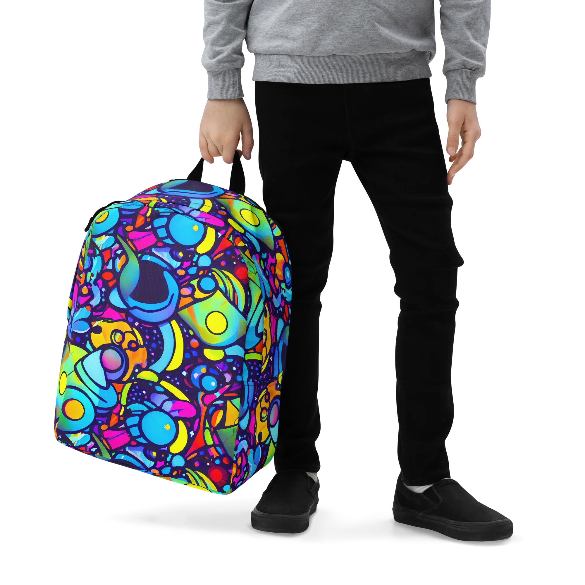 Neon Graffscape on Minimalist Backpack — Zoomed-in