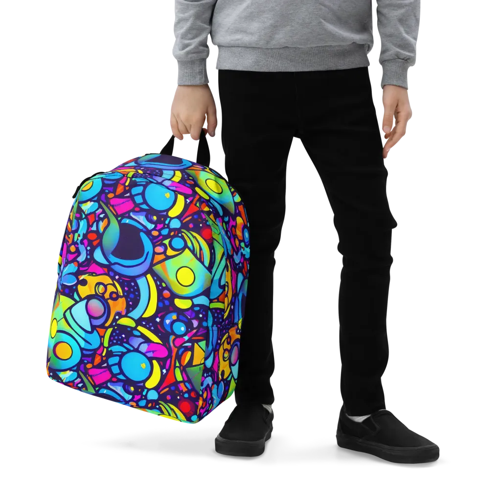 Neon Graffscape on Minimalist Backpack — Zoomed-in