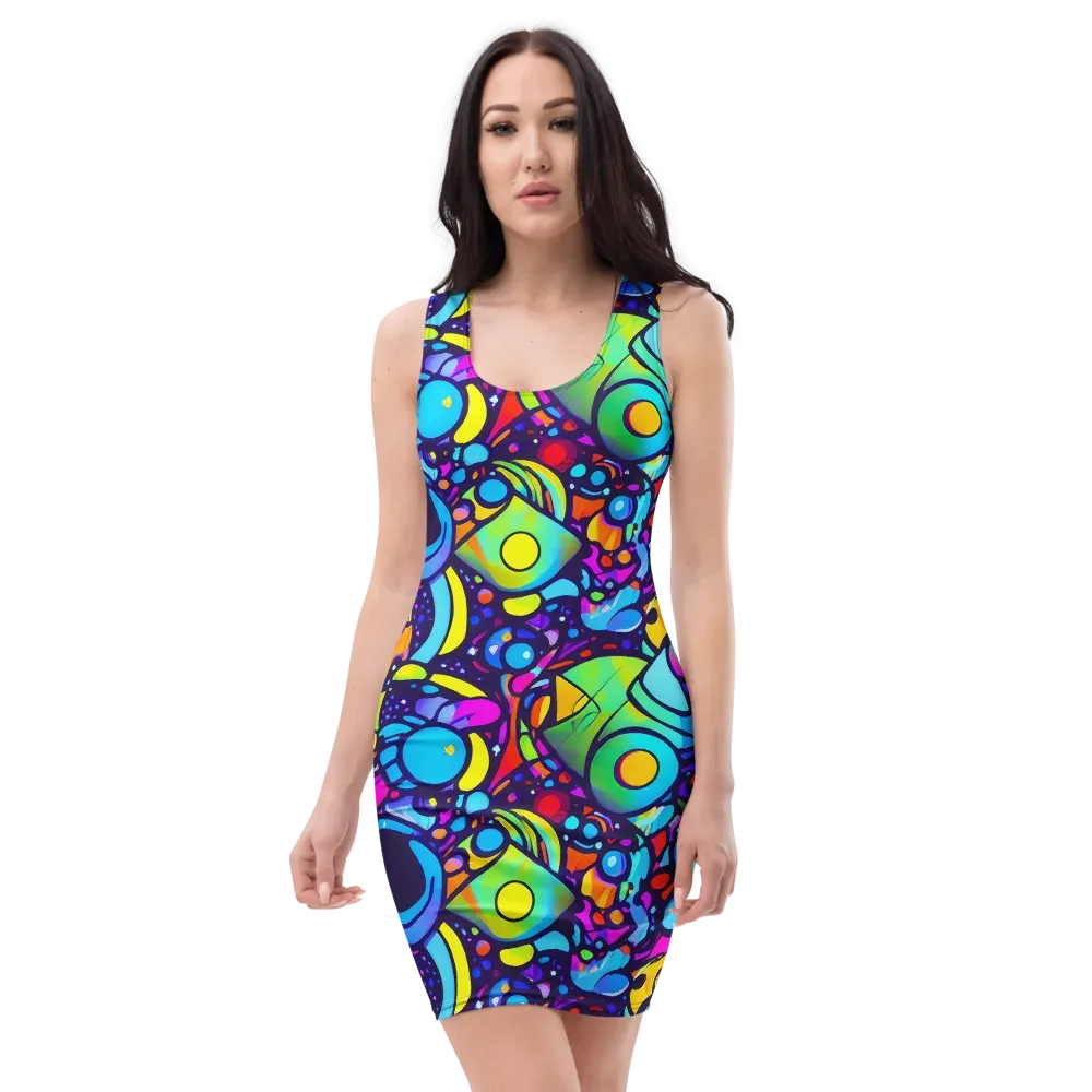 Neon Graffscape on Bodycon Dress — Front