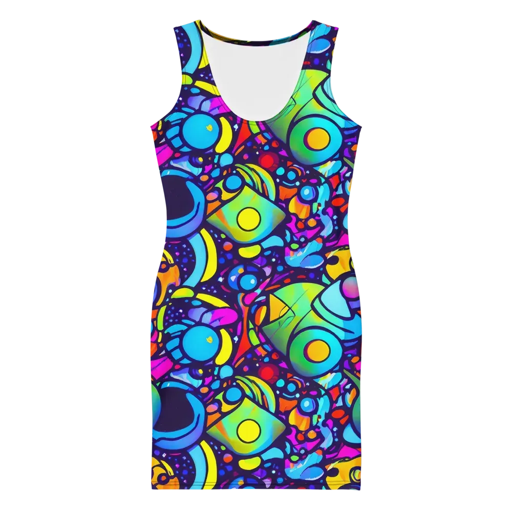 Neon Graffscape on Bodycon Dress — Front