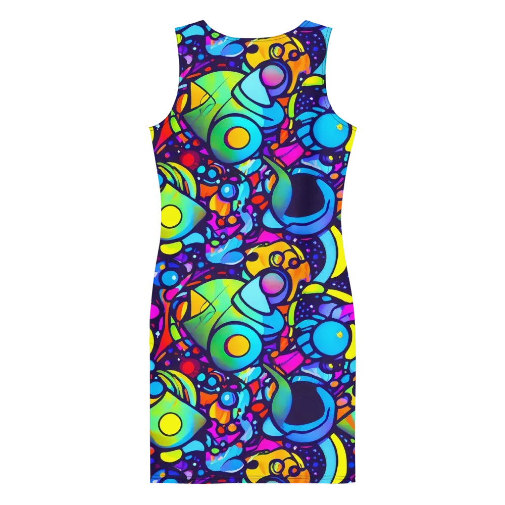 Neon Graffscape on Bodycon Dress — Back