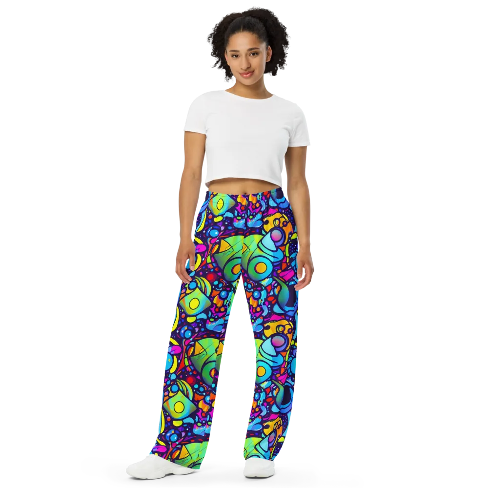 Neon Graffscape on Wide-Leg Pants — Front