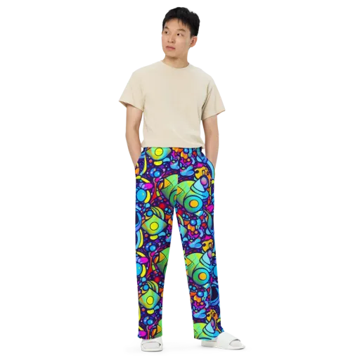 Neon Graffscape on a Wide-Leg Pants