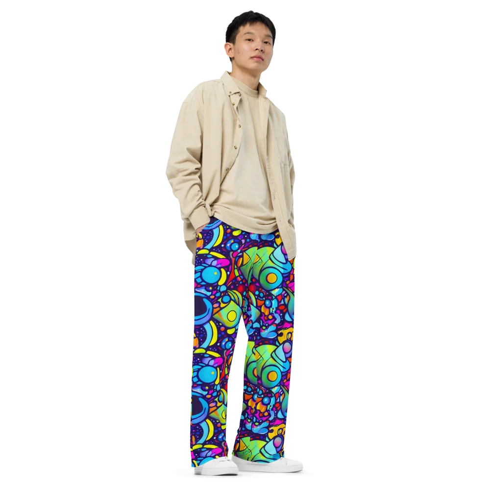 Neon Graffscape on Wide-Leg Pants — Right Front