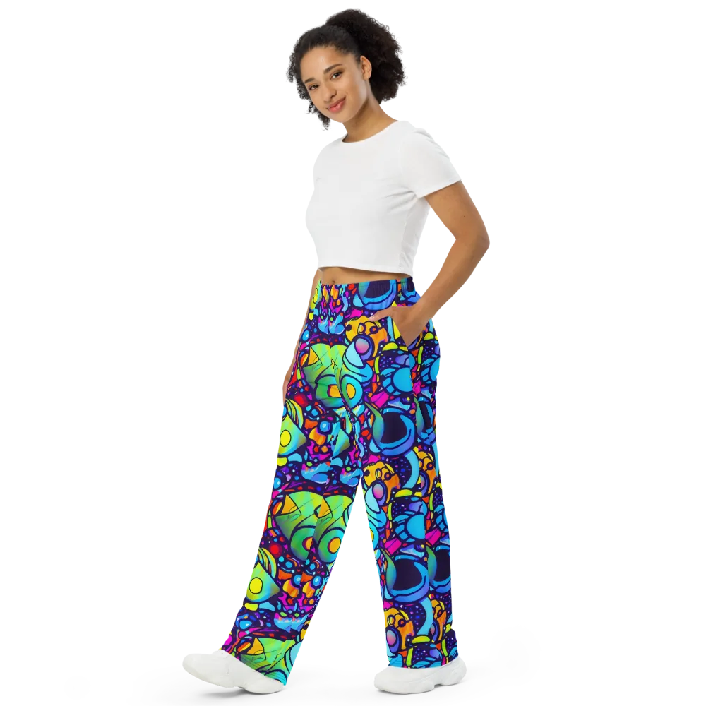 Neon Graffscape on Wide-Leg Pants — Left Front