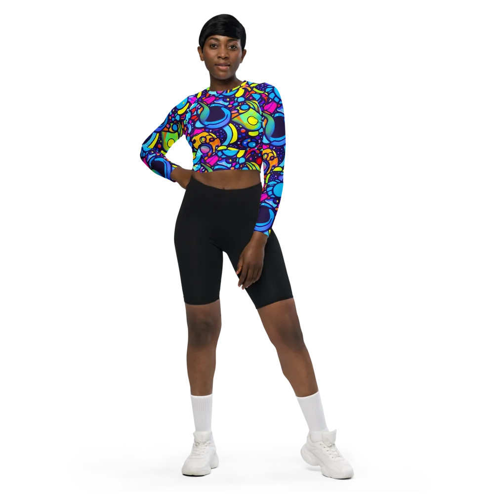 Neon Graffscape on Long Sleeve Crop Top — Front