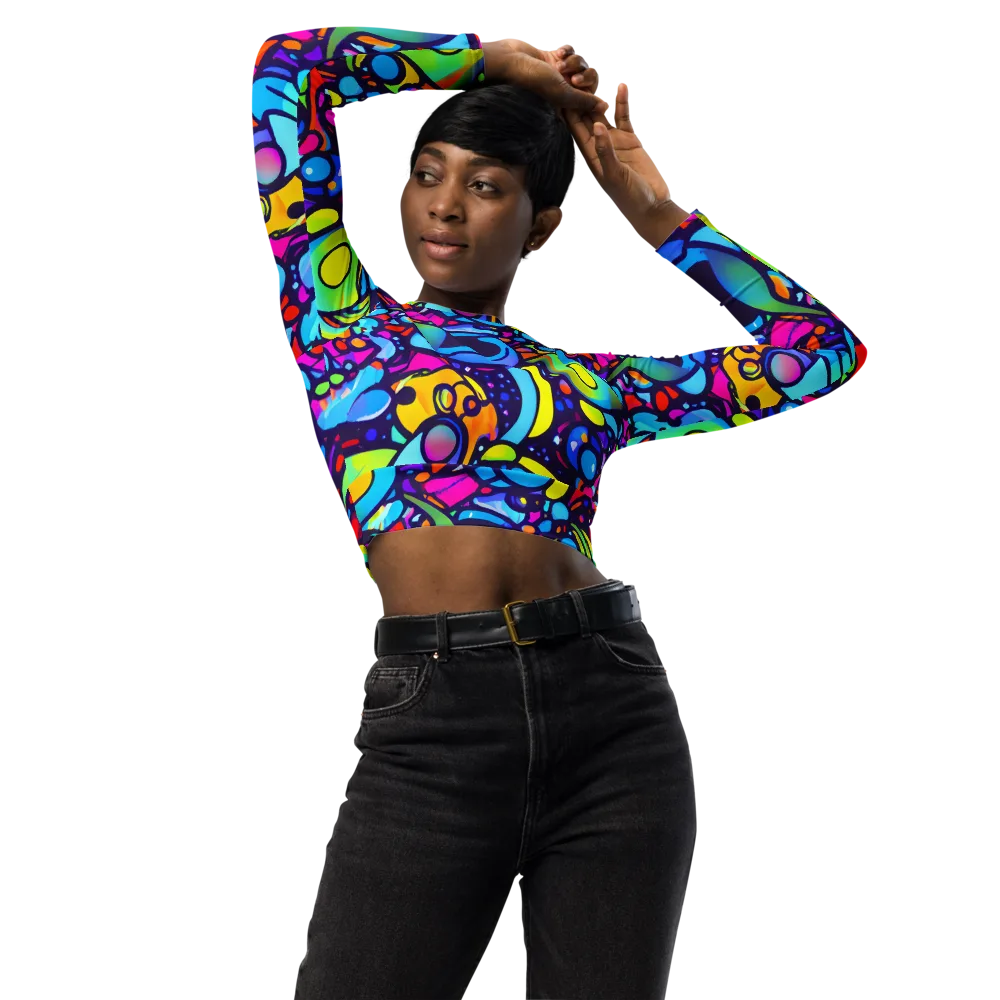 Neon Graffscape on Long Sleeve Crop Top — Front